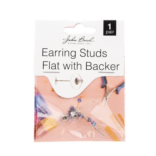 John Bead Must Have Findings 12mm Earring Studs Flat with Barrel Clutch